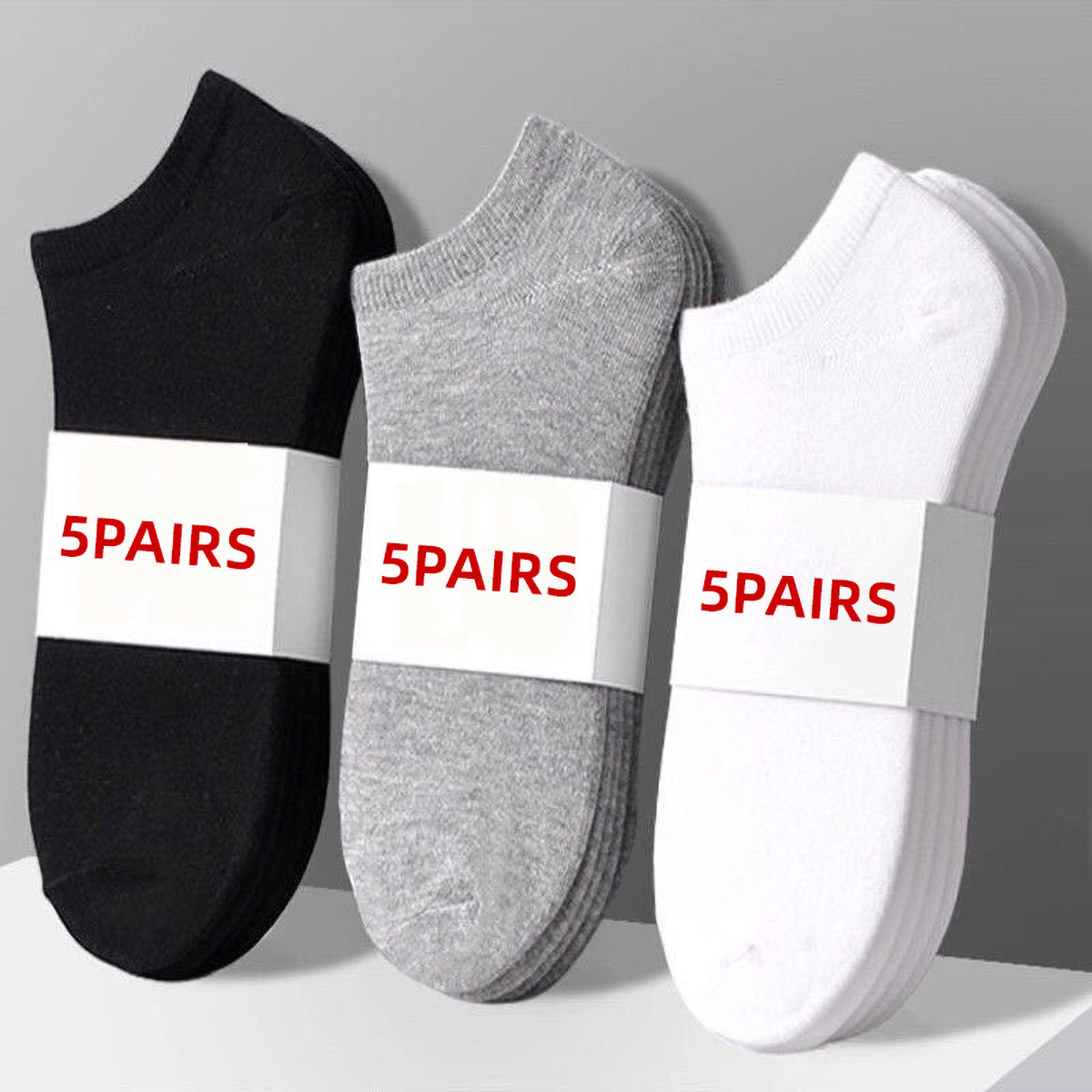 Socks Ankle Men - ถุงเท้าข้อสั้นแบบเรียบง่าย สีพื้น 5 คู่ สำหรับทุกเพศ ระบายอากาศได้ดี