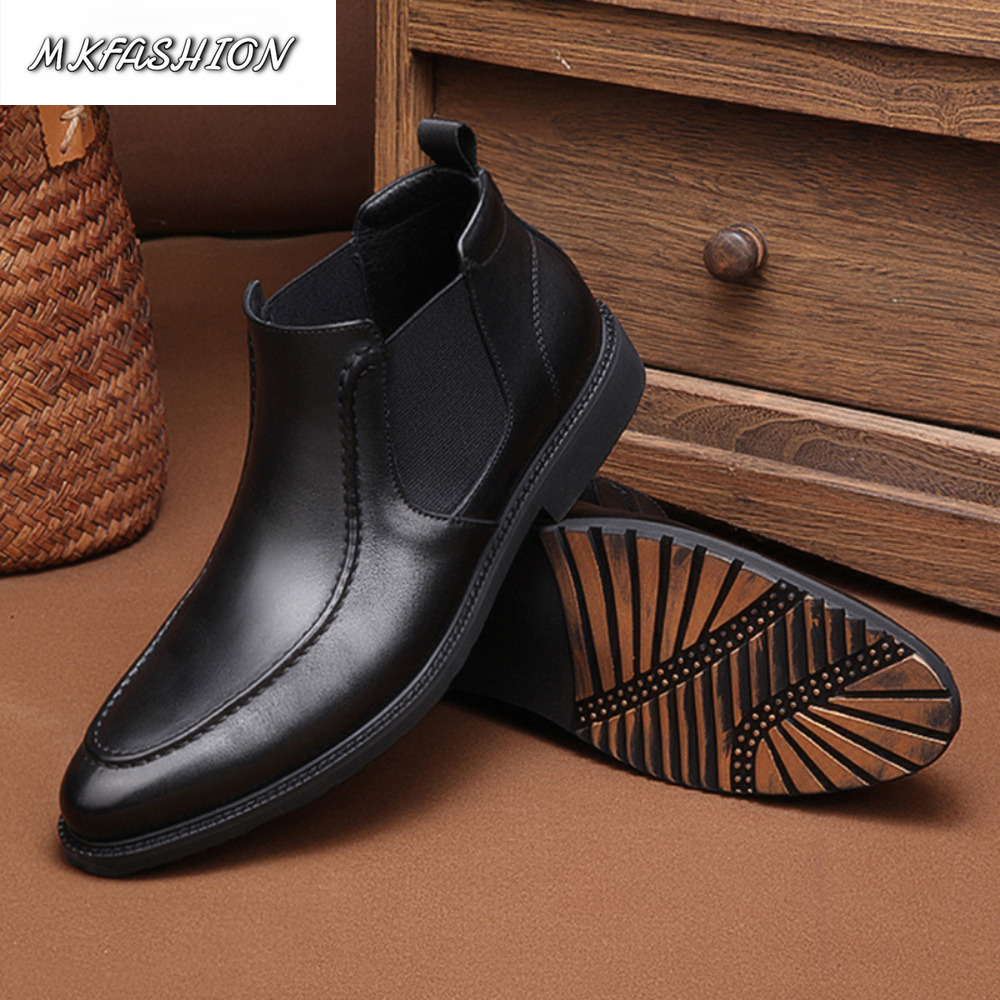 Men'S Fashion Line - รองเท้าบูทข้อเท้าแฟชั่นผู้ชาย หนังนุ่ม พื้นยาง บุขนอุ่นสำหรับฤดูหนาว สวมใส่สบาย