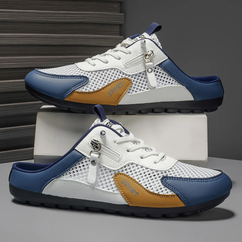 Casual Sneakers Men - รองเท้าแตะฤดูร้อนสำหรับผู้ชาย แฟชั่น พื้นเรียบ ระบายอากาศได้ดี รองเท้าลำลองใส่ในบ้านและนอกบ้าน รองเท้าผ้าใบผู้ชาย