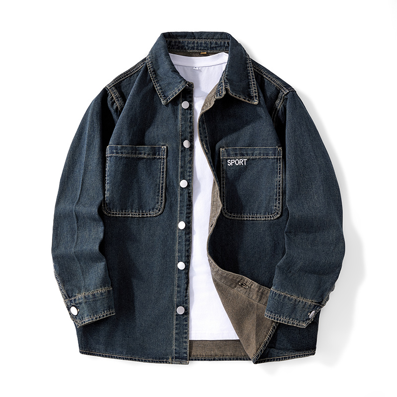 Denim Jacket Vintage - แจ็คเก็ตยีนส์ฟอกสีสำหรับผู้ชาย รุ่น Heavy Duty สีน้ำเงินวินเทจ คอปก