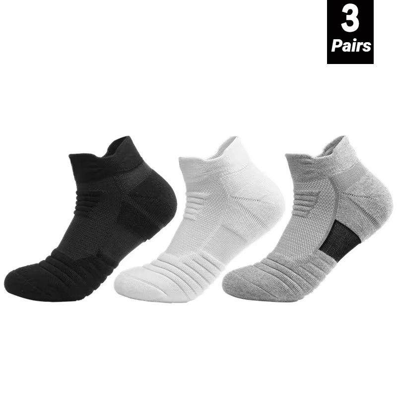 Socks Ankle Men - ถุงเท้าฟุตบอลกันลื่น 3 คู่ สำหรับผู้ชาย ถุงเท้าสั้นและยาวสำหรับฟุตบอล บาสเกตบอล
