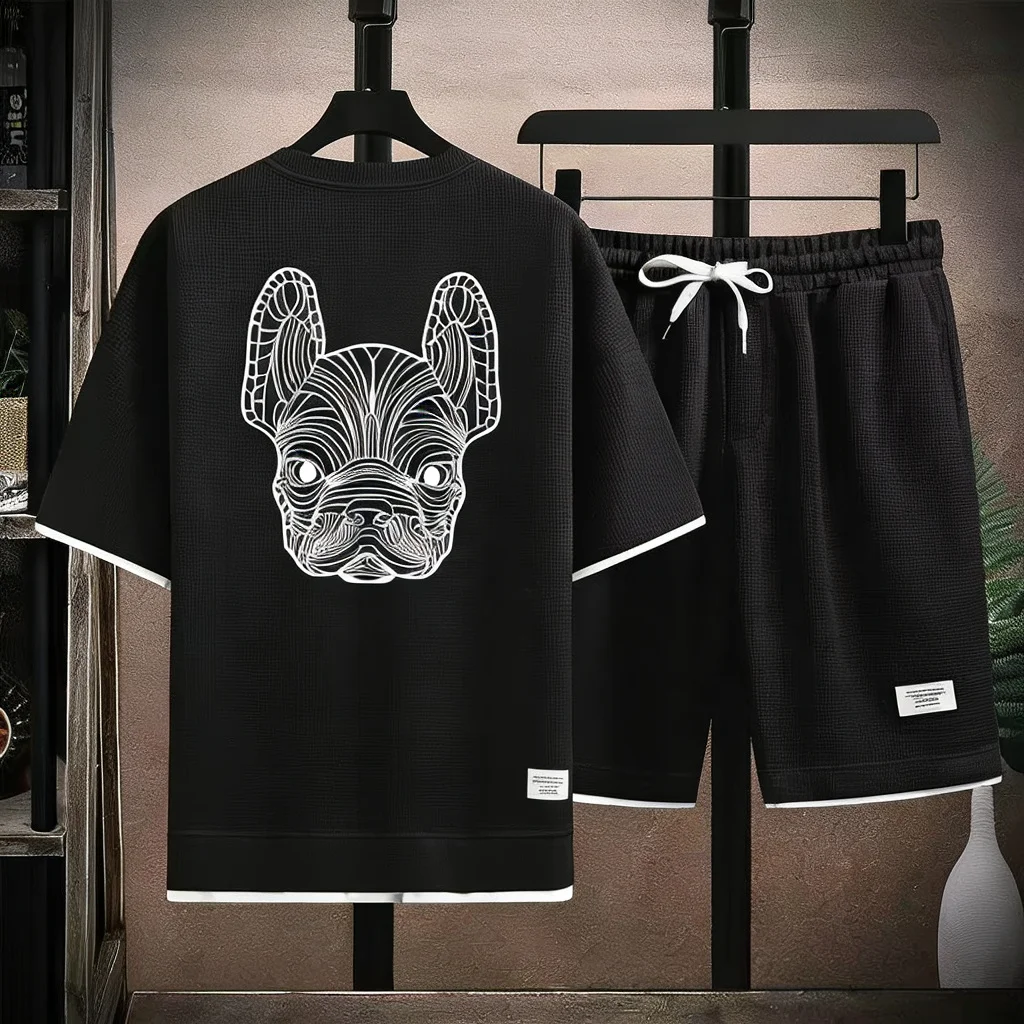 Mens Fashion Clothes - ฤดูร้อนผู้ชายเสื้อยืดแขนสั้นลำลองแห้งเร็วและกางเกงขาสั้นชุดแฟชั่นสตรีทแฟชั่นวิ่งกีฬาชุด 2 ชิ้น