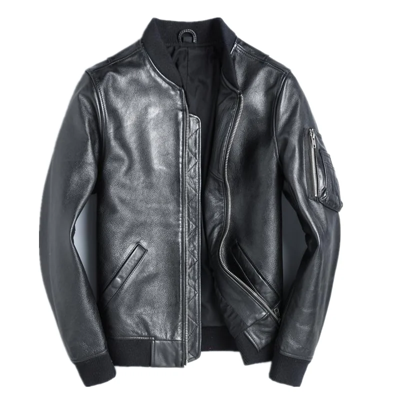 Bomber Jacket Men - ปี!จัดส่งฟรีขายส่งยี่ห้อใหม่คลาสสิก Ma-1 AIR FORCE เสื้อหนังคุณภาพสีดํา BOMBER