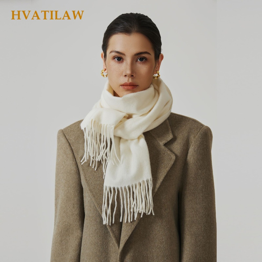 Men Scarf Wool - ผ้าพันคอขนสัตว์แท้ 100% สีพื้น สำหรับผู้หญิงและผู้ชาย ฤดูหนาว อุ่น