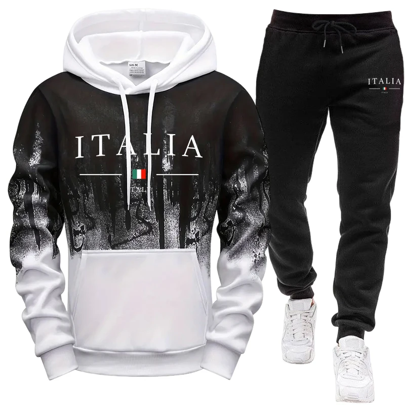 Mens Fashion Casual Outfits - ชุดเสื้อฮู้ดและกางเกงวอร์มแฟชั่นกีฬาประจำวันสำหรับผู้ชาย คอลเลคชั่นฤดูใบไม้ร่วง-ฤดูหนาว สไตล์อิตาลี ใหม่ล่าสุด ชุดลำลองมีฮู้ด