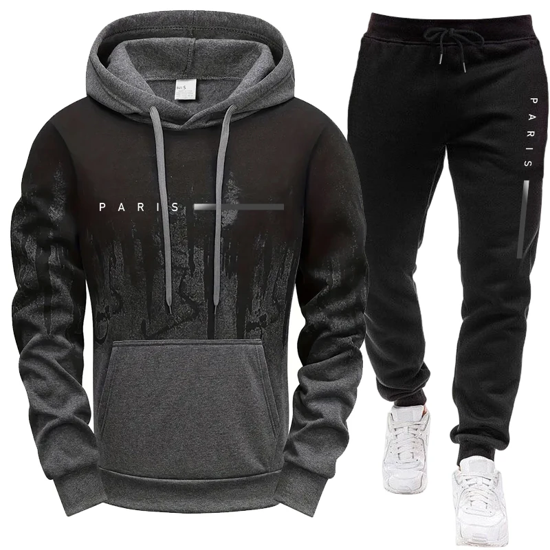 Mens Fashion Casual Outfits - ชุดเซ็ตผู้ชาย/เสื้อฮู้ด/กางเกงขายาว ปารีส ใหม่ล่าสุด ชุดลำลองมีฮู้ดสำหรับฤดูใบไม้ร่วงและฤดูหนาว ชุดกีฬาแฟชั่นลำลอง เสื้อสเวตเชิ้ตและกางเกงสเวตแพนท์