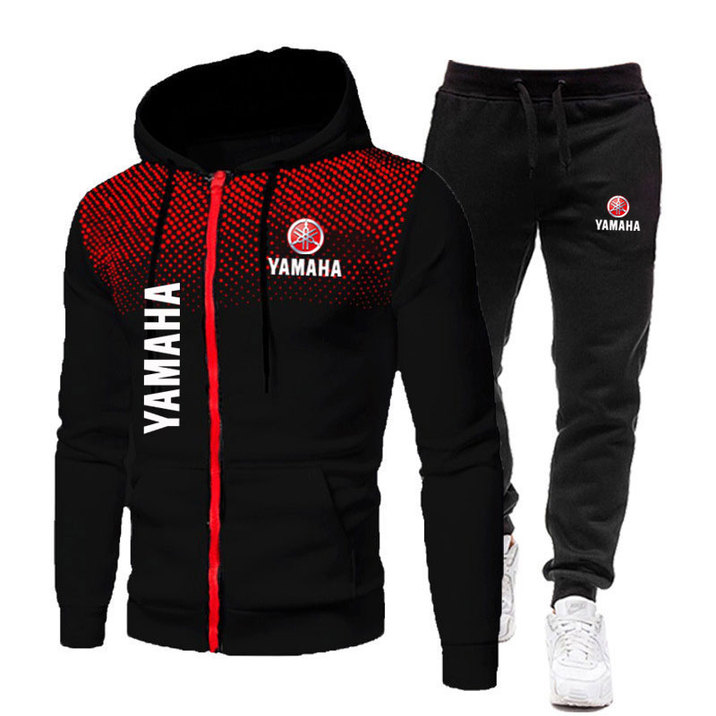 Mens Fashion Casual Outfits - ชุดลำลองสำหรับผู้ชายของยามาฮ่าพิมพ์ลายโลโก้ฤดูใบไม้ผลิแฟชั่นลำลองกลางแจ้งเสื้อฮู้ดมีซิปกางเกงกีฬาสำหรับผู้ที่ชื่นชอบรถจักรยานยนต์