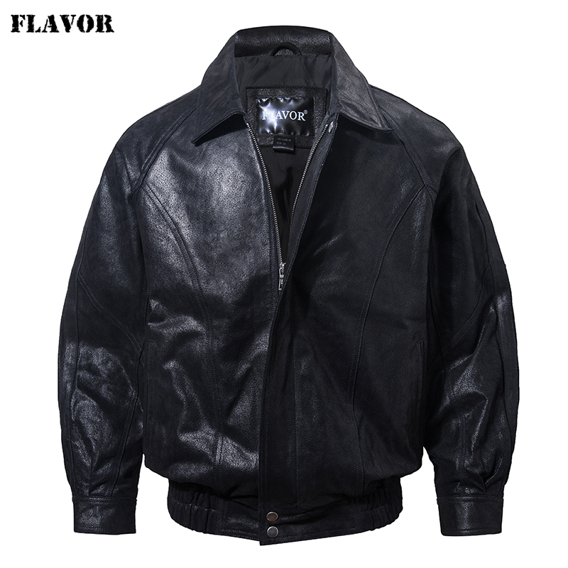 Bomber Jacket Men - เสื้อแจ็คเก็ตหนังลำลองผู้ชาย FLAVOR แจ็คเก็ตบอมเบอร์ แจ็คเก็ตนักบินคลาสสิก สีดำ