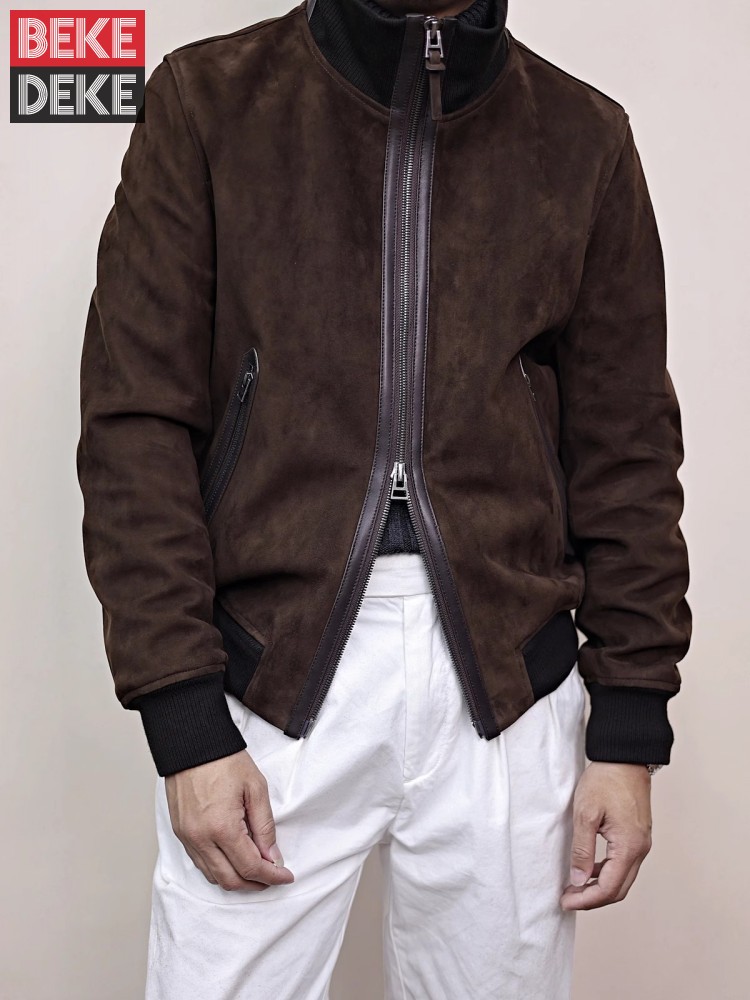 Bomber Jacket Men - Mensของแท้หนังStand Collarธรรมชาติหนังนิ่มZip Bomber Jacketแฟชั่นฤดูใบไม้ร่วงรถจักรยานยนต์Biker Jacket Coat