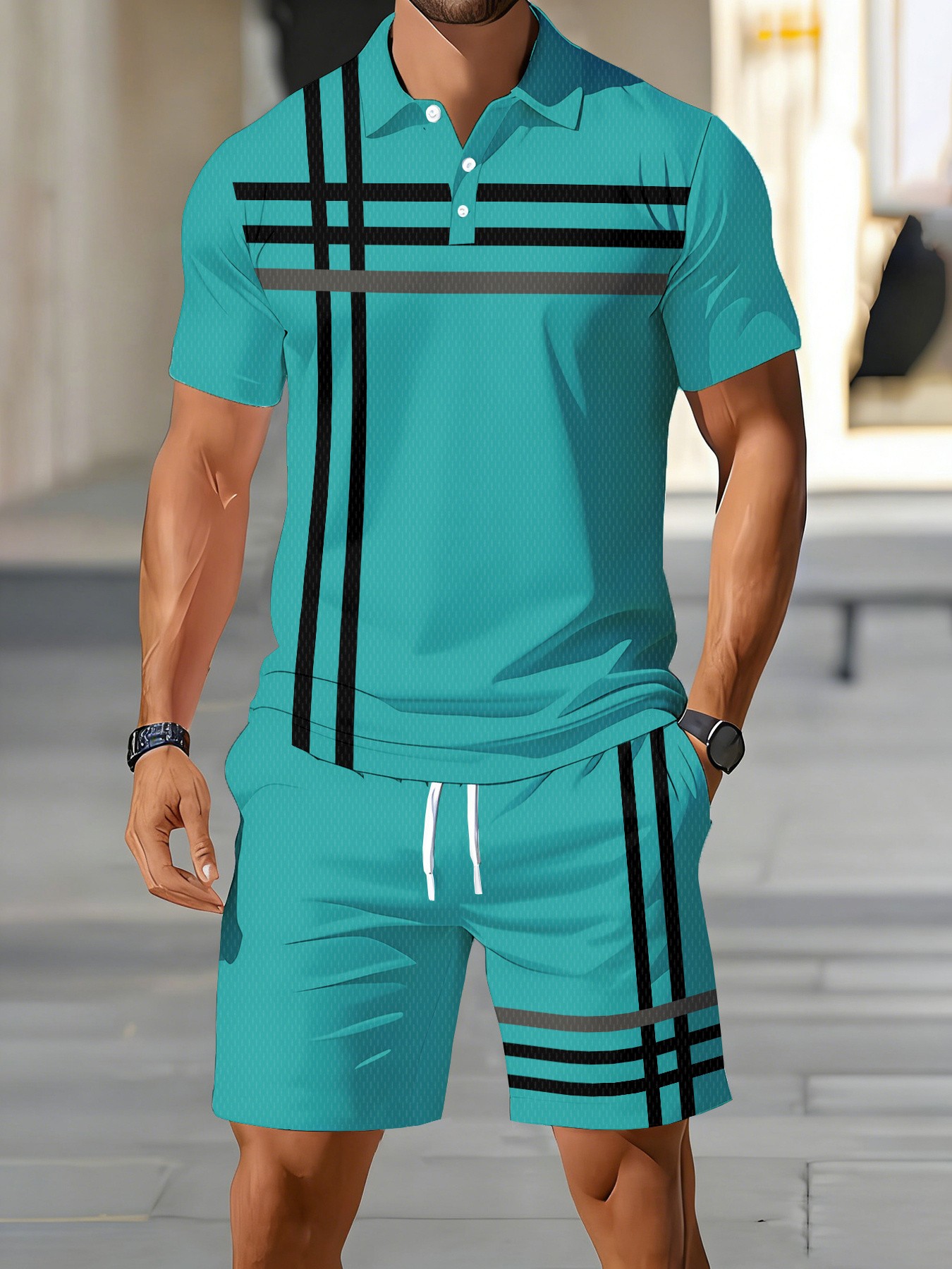 Men'S Fashion Polo Shirt - ชุดเสื้อโปโลผู้ชายสไตล์อเมริกันสำหรับฤดูร้อนปี 2026 แฟชั่นลำลองแนวสตรีท เนื้อผ้านุ่มสบาย พิมพ์ลายทาง 3