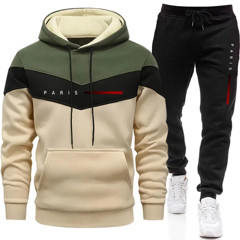 Mens Fashion Casual Outfits - ชุดฮู้ดดี้แฟชั่นผู้ชายสไตล์ปารีส เสื้อฮู้ดและกางเกงจ็อกเกอร์ลำลองสำหรับใส่ในชีวิตประจำวัน ชุดวอร์มเทรนด์เมืองสำหรับผู้ชาย
