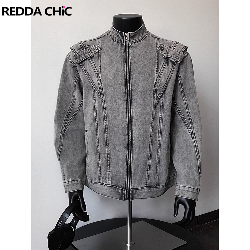 Bomber Jacket Men - แจ็คเก็ตยีนส์บอมเบอร์ผู้ชายสไตล์วินเทจยุค 2000 ยี่ห้อ ReddaChic ลุคทำเก่า ซักสีซีด
