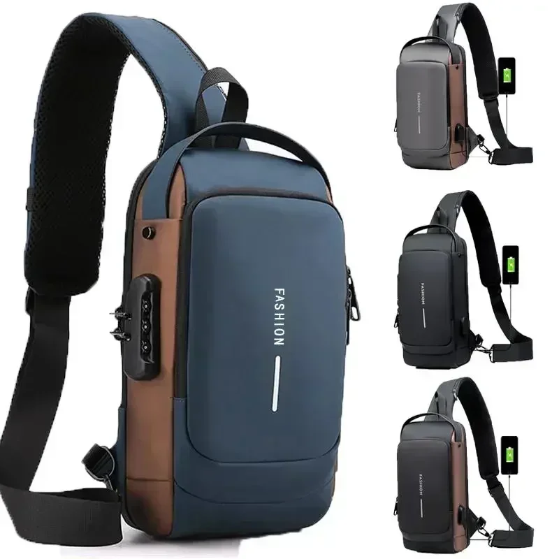 Crossbody Bag Men - กระเป๋าเป้สะพายหลังกันน้ำป้องกันการโจรกรรมสำหรับผู้ชาย, กระเป๋าสะพายข้างแบบชาร์จ USB, ดีไซน์ความจุขนาดใหญ่ที่ทนทานสำหรับธุรกิจและการเดินทาง