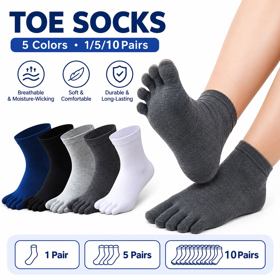 Socks Ankle Men - ถุงเท้าผ้าฝ้ายแบบห้านิ้วสำหรับทุกเพศ 1/5/12 คู่ ระบายอากาศได้ดี เหมาะสำหรับการวิ่งและเล่นกีฬา สำหรับผู้ชายและผู้หญิง