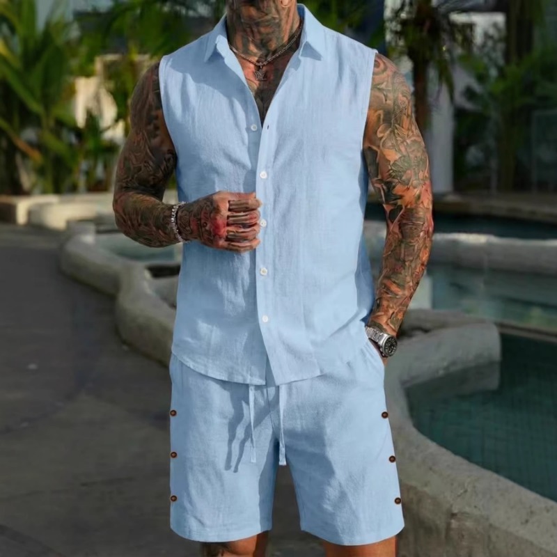 ชุดเซ็ต 2 ชิ้นสำหรับผู้ชาย ผ้า - Linen Shirt Summer บทวิจารณ์และราคา