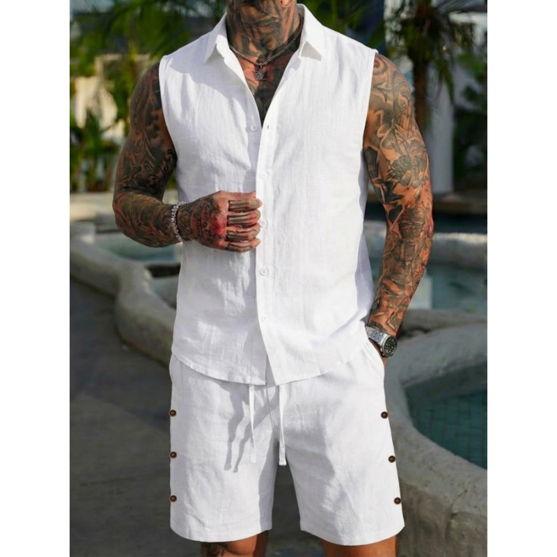 ชุดเซ็ต 2 ชิ้นสำหรับผู้ชาย ผ้า - Linen Shirt Summer บทวิจารณ์และราคา