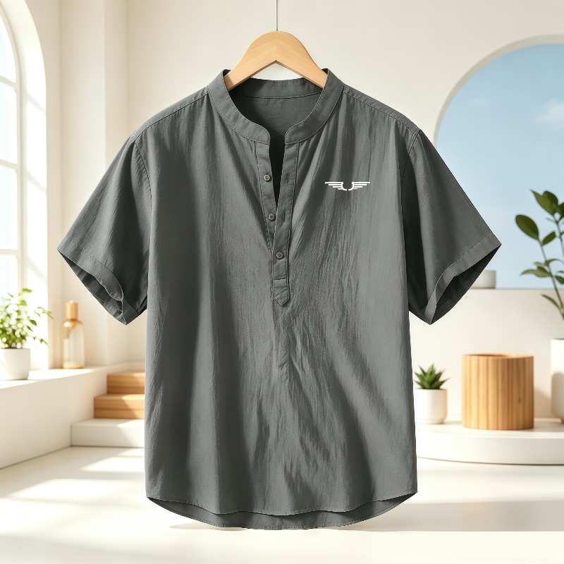 เสื้อเชิ้ตแขนสั้นคอเฮนลีย์ผ้าฝ - Linen Shirt Summer บทวิจารณ์และราคา