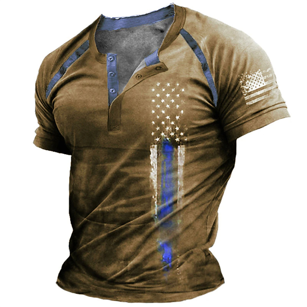 เสื้อเชิ้ตเฮนรี่พิมพ์ลายธงชาติ - Mens Fashion Clothes บทวิจารณ์และราคา