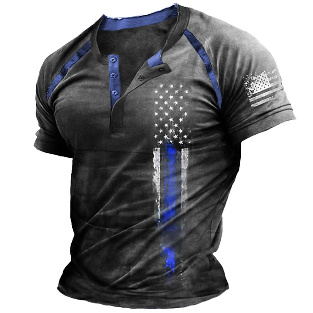 เสื้อเชิ้ตเฮนรี่พิมพ์ลายธงชาติ - Mens Fashion Clothes บทวิจารณ์และราคา