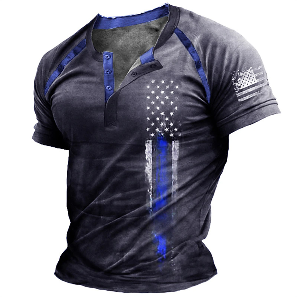 เสื้อเชิ้ตเฮนรี่พิมพ์ลายธงชาติ - Mens Fashion Clothes บทวิจารณ์และราคา