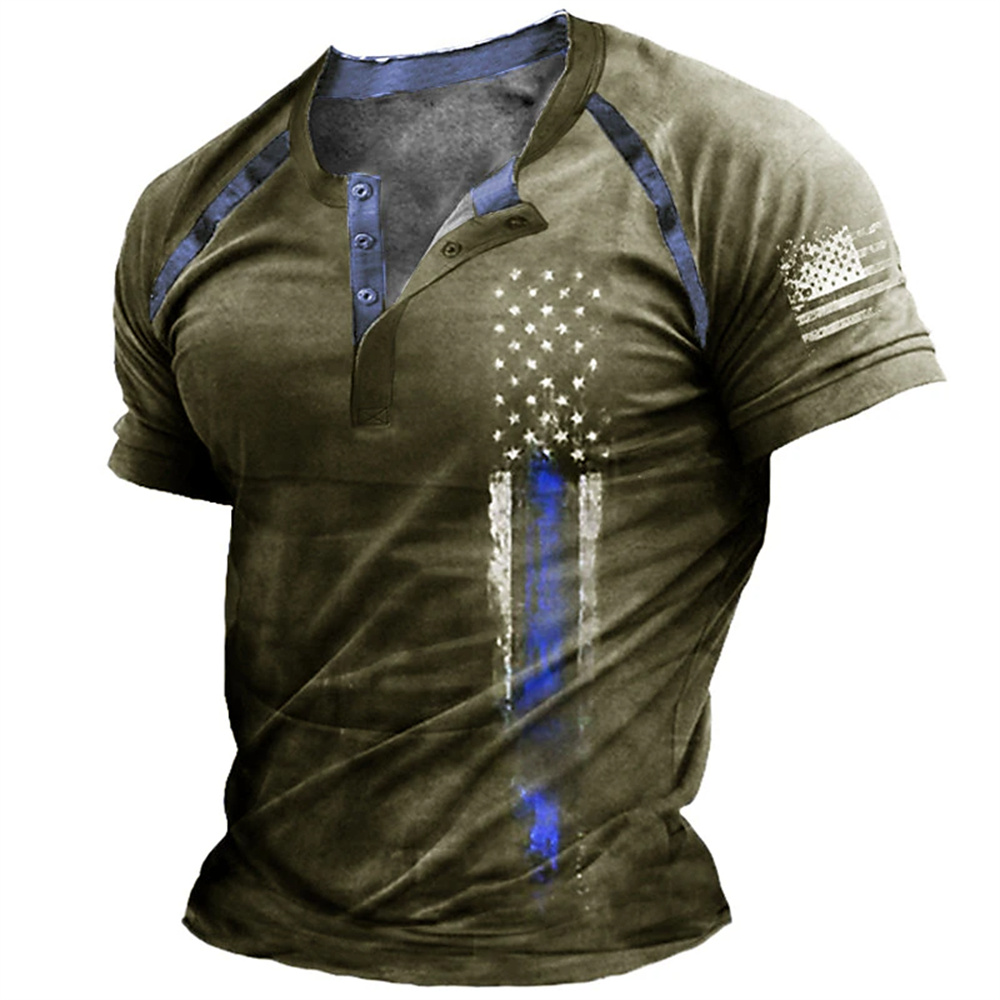 เสื้อเชิ้ตเฮนรี่พิมพ์ลายธงชาติ - Mens Fashion Clothes บทวิจารณ์และราคา
