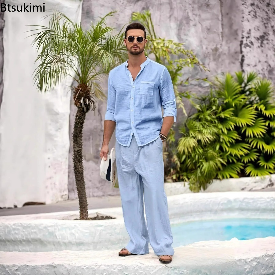 ชุดลำลองผู้ชายผ้าฝ้ายลินิน 2 ช - Linen Shirt Summer บทวิจารณ์และราคา