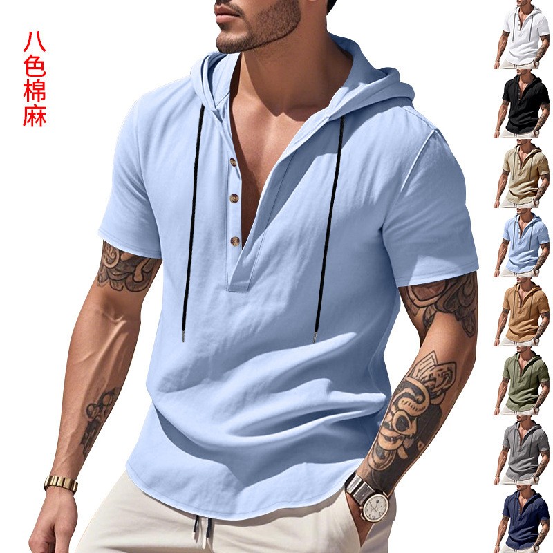 เสื้อเชิ้ตลินินลำลอง สีฟ้าอ่อน - Linen Shirt Summer บทวิจารณ์และราคา