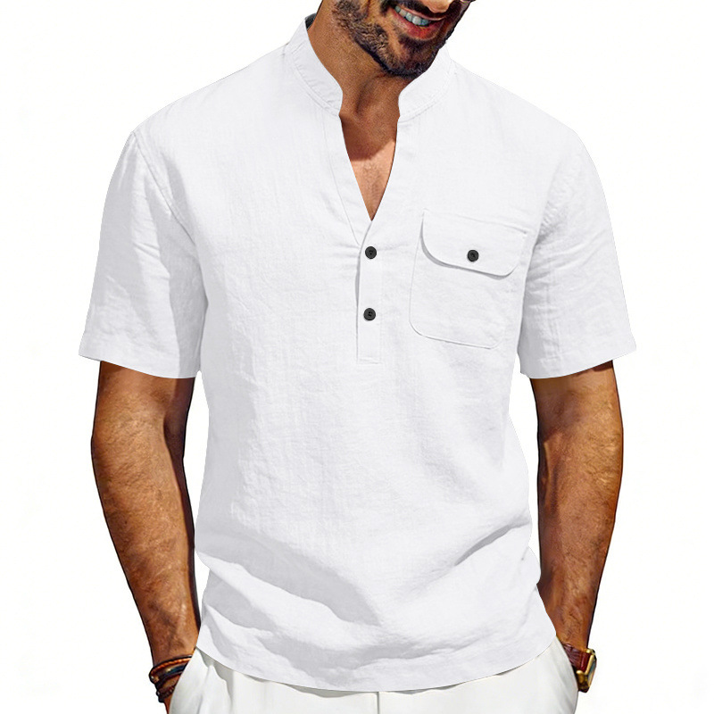 เสื้อเชิ้ตเฮนรี่แขนสั้นผ้าลินิ - Linen Shirt Summer บทวิจารณ์และราคา