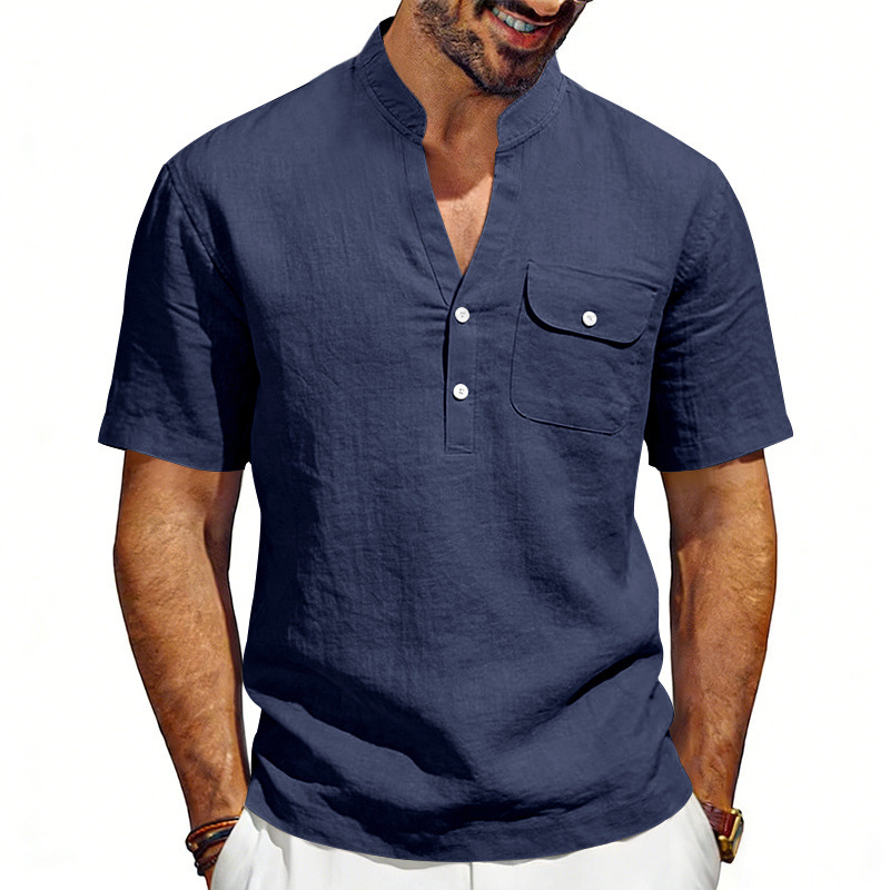 เสื้อเชิ้ตเฮนรี่แขนสั้นผ้าลินิ - Linen Shirt Summer บทวิจารณ์และราคา