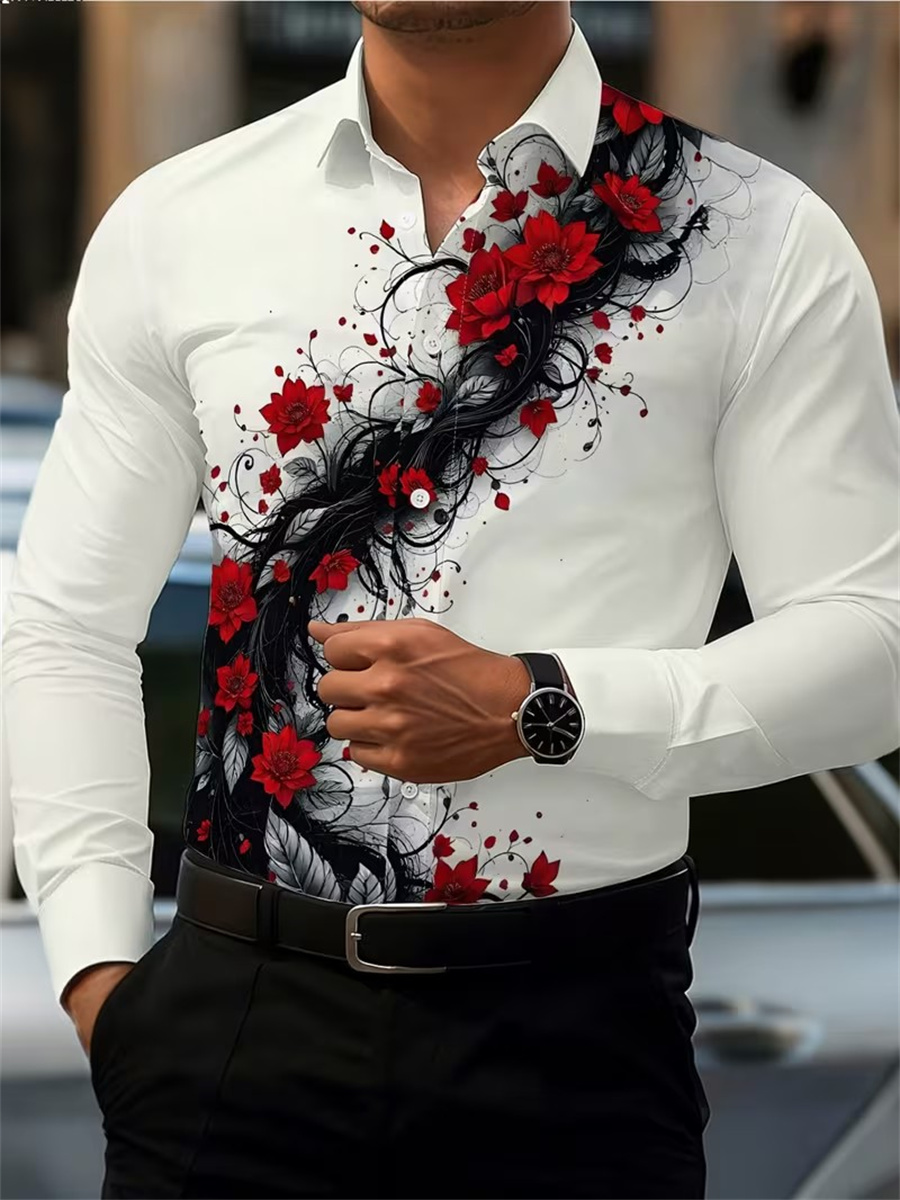 เสื้อเชิ้ตแขนยาวพิมพ์ลายดอกกุห - Mens Fashion Casual Outfits บทวิจารณ์และราคา