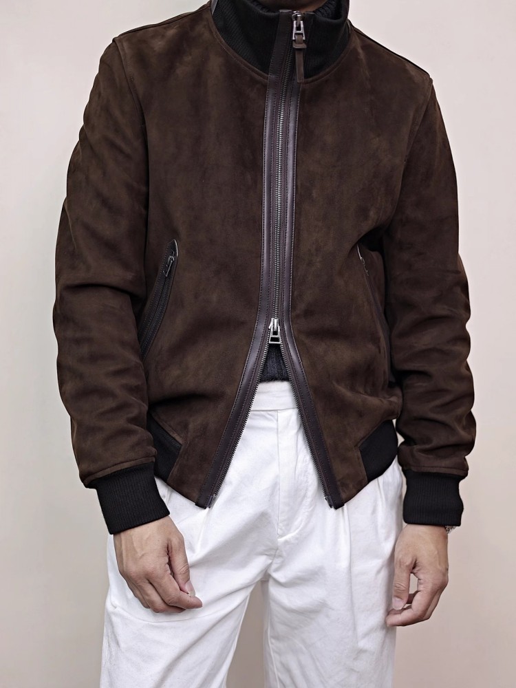 Mensของแท้หนังStand Collarธรรม - Bomber Jacket Men บทวิจารณ์และราคา