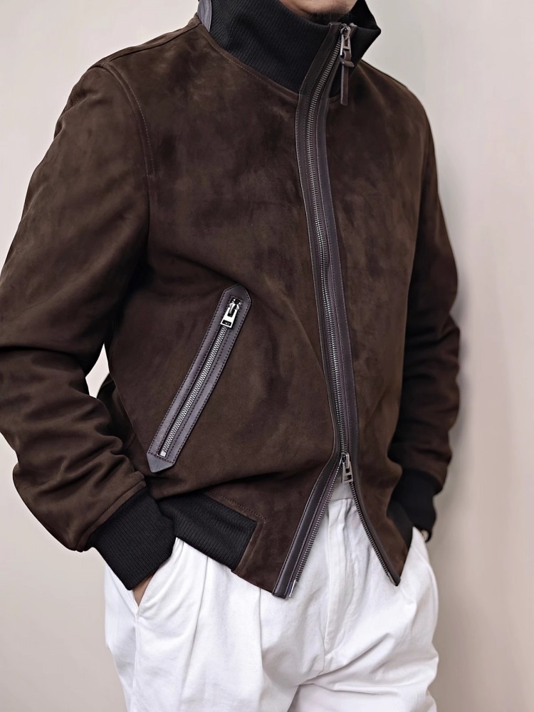 Mensของแท้หนังStand Collarธรรม - Bomber Jacket Men บทวิจารณ์และราคา