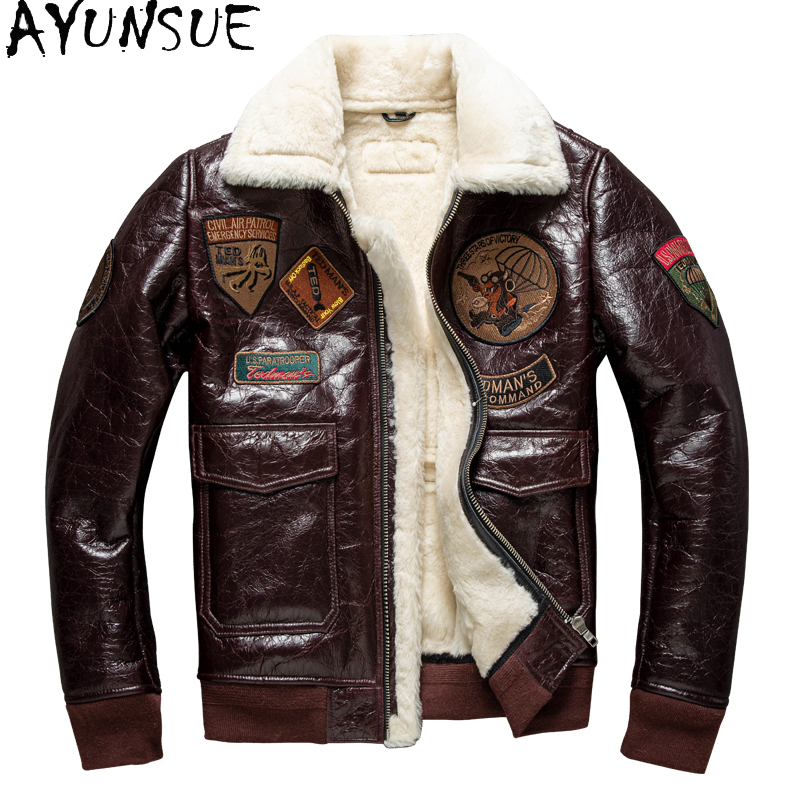 AYUNSUE ฤดูหนาวแจ็คเก็ตหนังผู้ - Bomber Jacket Men บทวิจารณ์และราคา