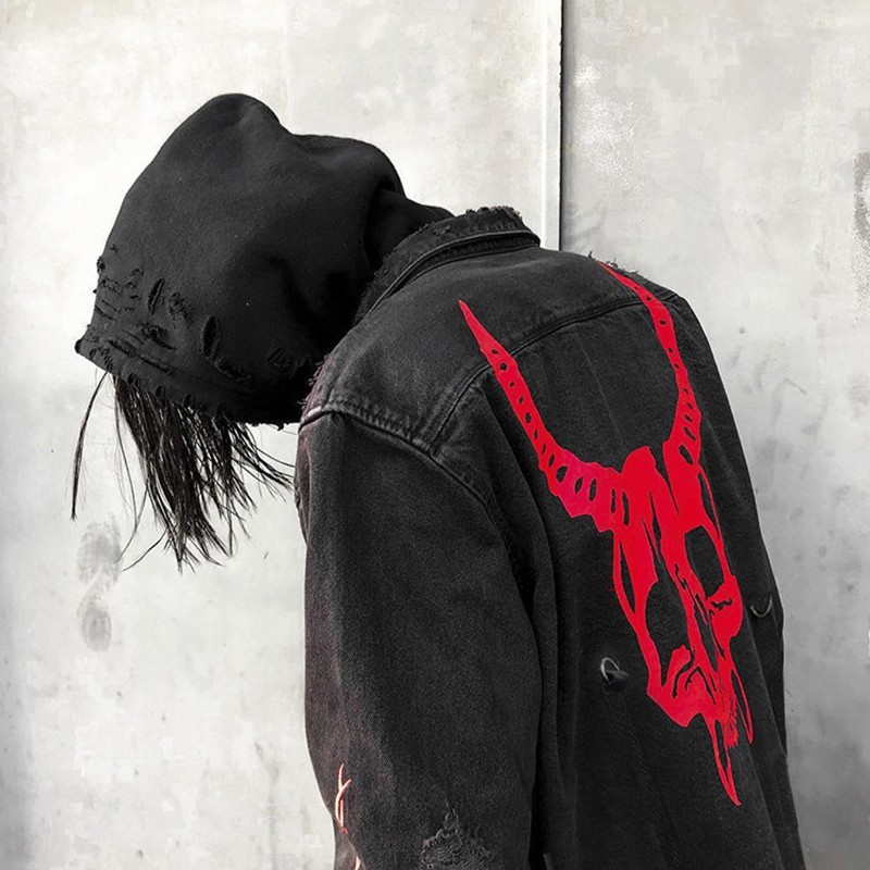 พิมพ์กะโหลกหมวกยีนส์บุรุษฮาราจ - Denim Jacket Vintage บทวิจารณ์และราคา