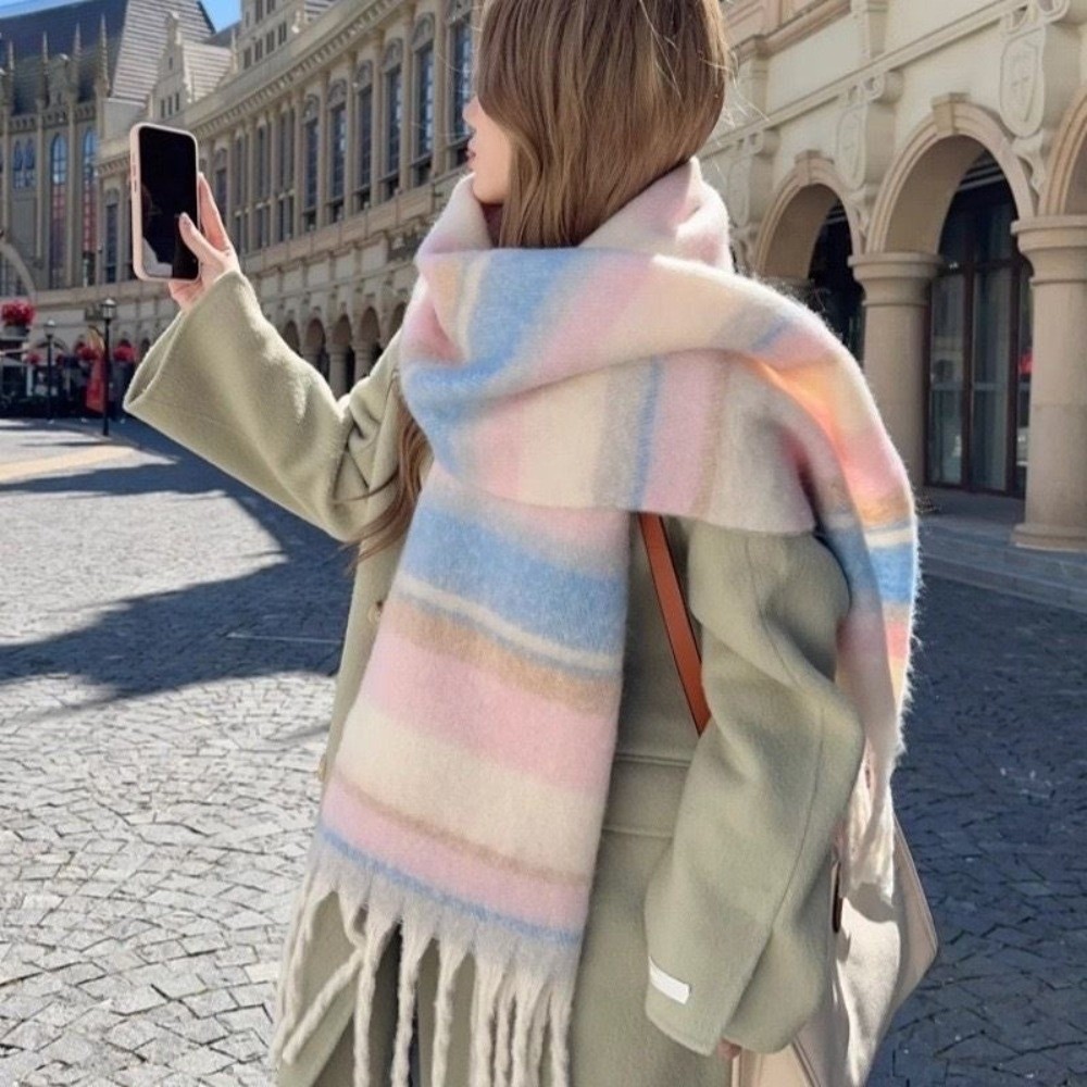 ผ้าพันคอขนแกะลายทางโมแฮร์สุดหร - Men Scarf Wool บทวิจารณ์และราคา
